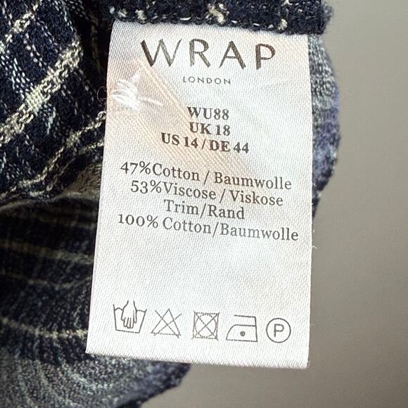 Wrap London Popover Dress Women's 14 Navy Blue Gray Striped Long Sleeve Preppy - Picture 5 of 9